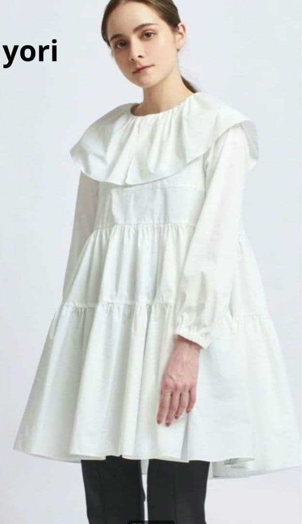 【美品】yori ヨリ　フリルカラーティアードチュニック　ホワイト　フリーサイズ