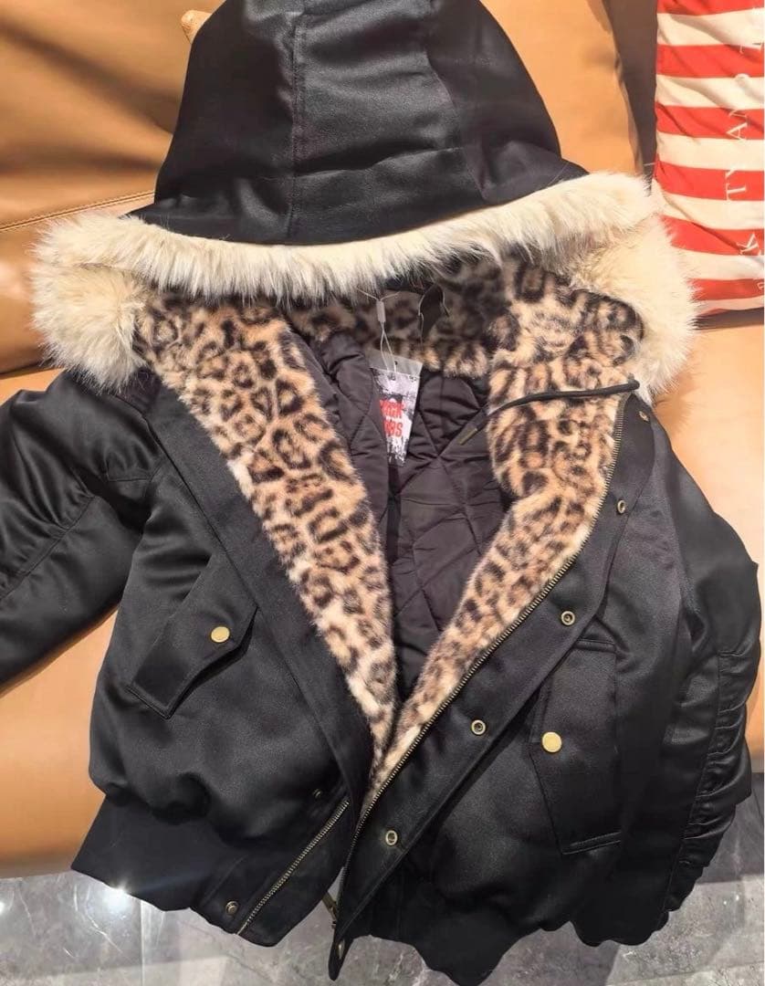 サブカル ヒョウ柄 ファーフードジャケット アウター Y2K 韓国 地雷系