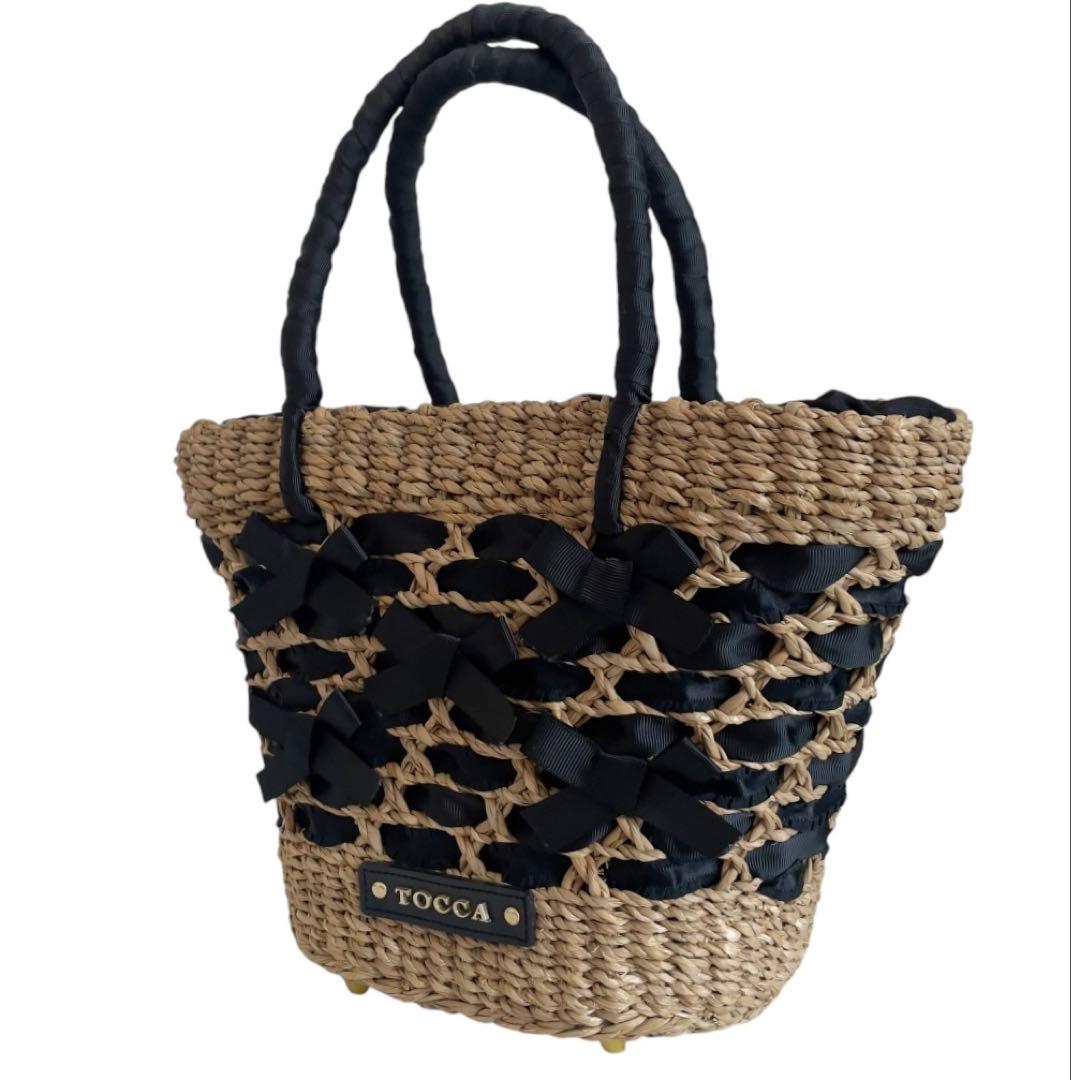 トッカ TOCCA リボン かごバッグ ハンドバッグ ブラウン 黒
