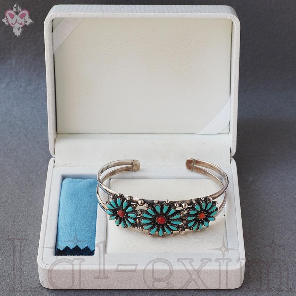 36個 ターコイズ コーラル 小花 インディアンジュエリー 925 銀 バングル