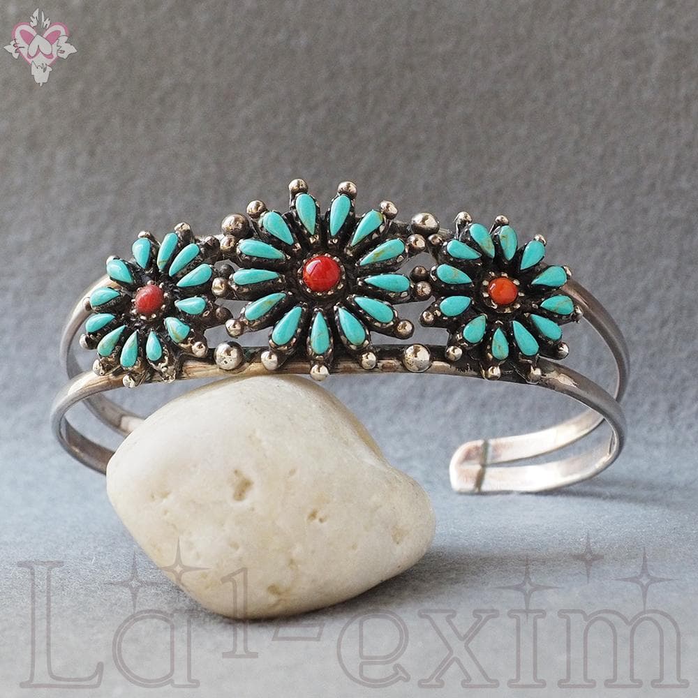 36個 ターコイズ コーラル 小花 インディアンジュエリー 925 銀 バングル