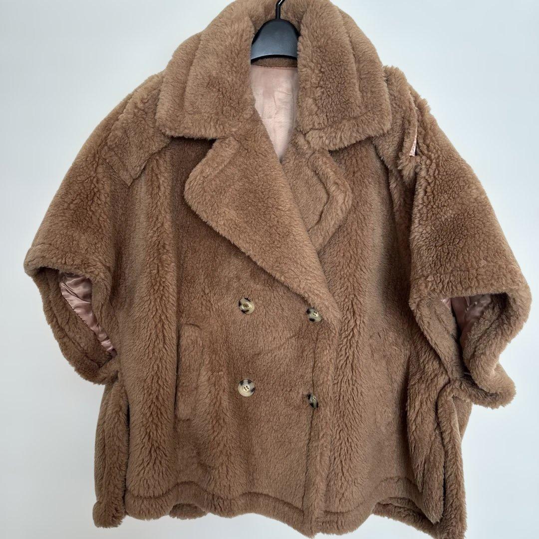 moriponブラウン ダブルブレスト テディアルパカポンチョ