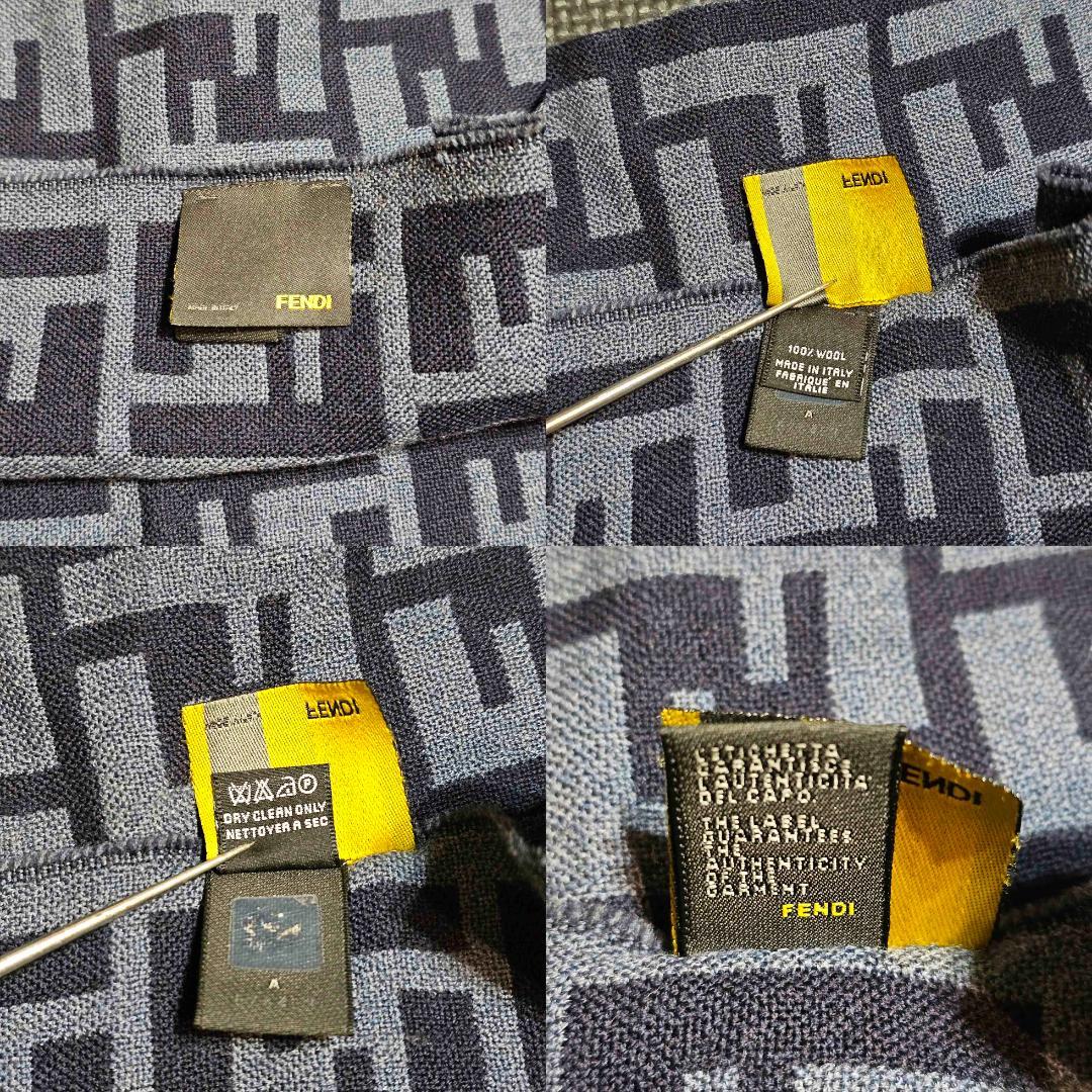 FENDI ストール ズッカ柄 マフラー ウール100％ ネイビー 青系