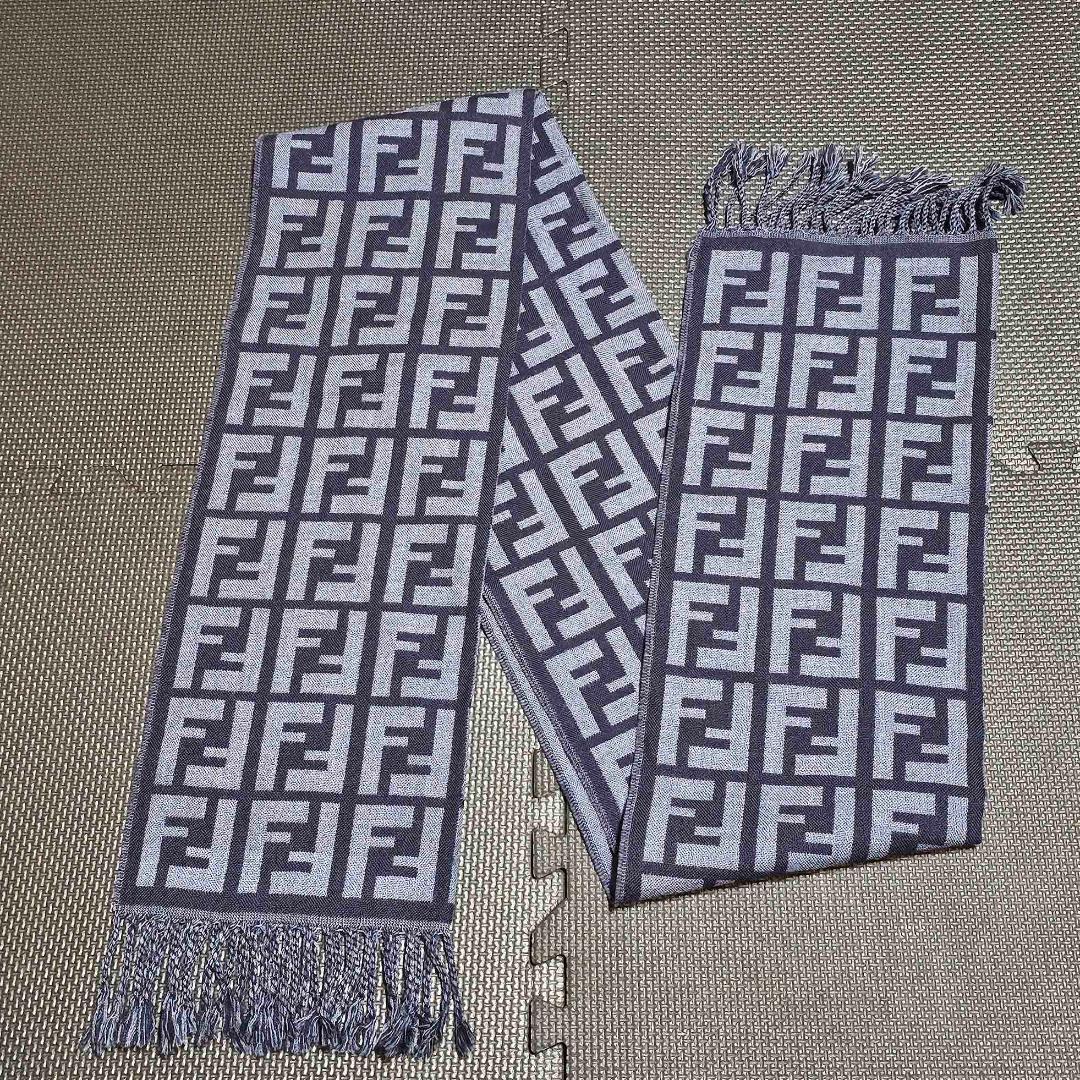 FENDI ストール ズッカ柄 マフラー ウール100％ ネイビー 青系