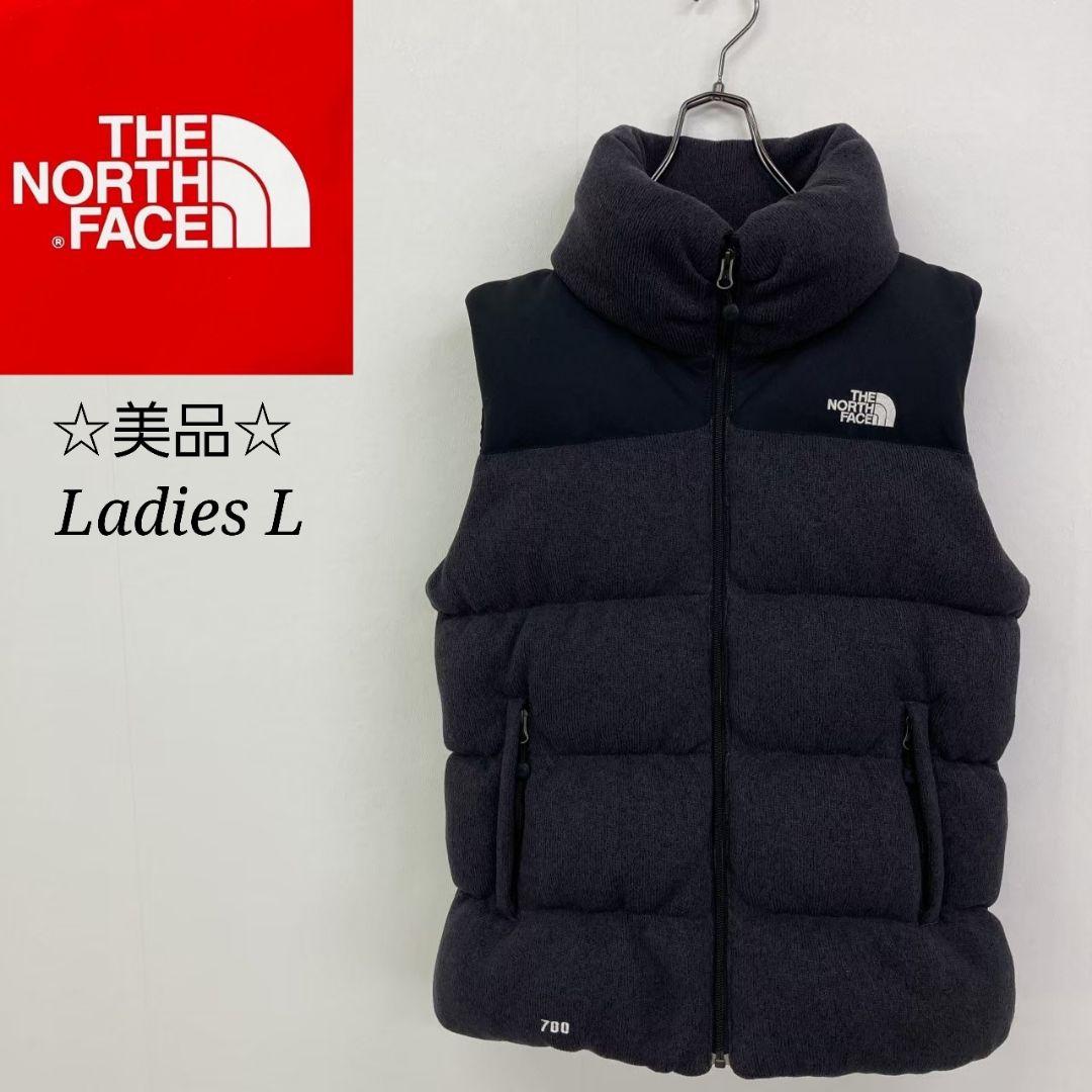 本日限定 美品♪ ノースフェイス ニットダウンベスト ダークグレー レディースL