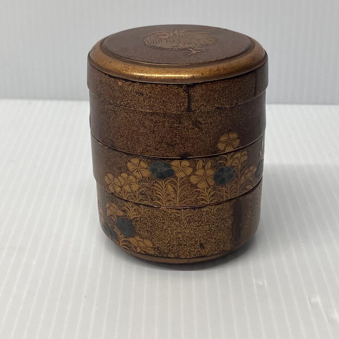 【重香合】茶道具　茶道　蒔絵　三段　漆器　金彩画　アンティーク　古美術