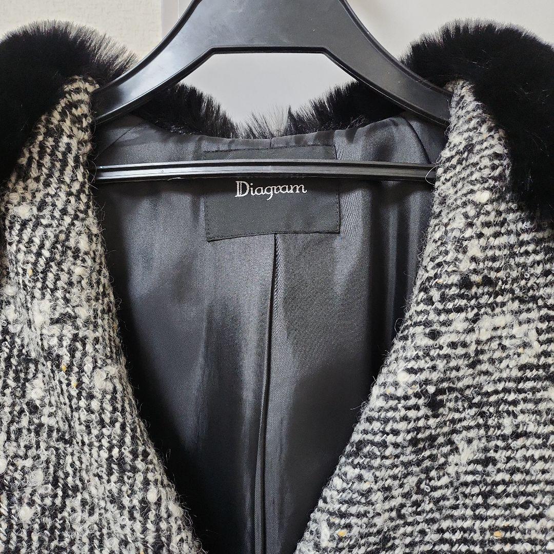 Diagram ファーフード付きダブルブレストツイードコート