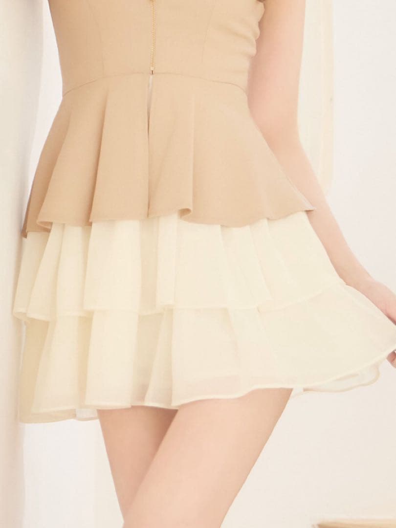 【JEWELS・未使用】フロントジップティアードキャミソールミニドレス ベージュ