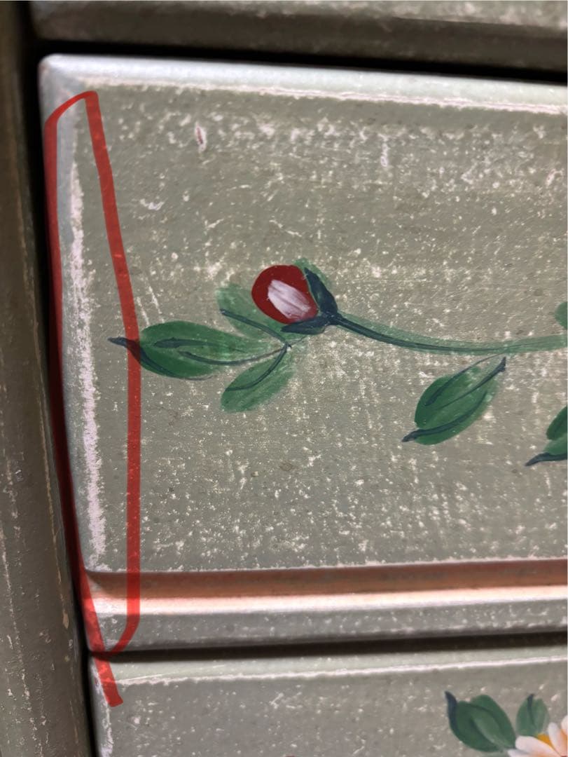 トールペイントの収納チェスト 鏡付き