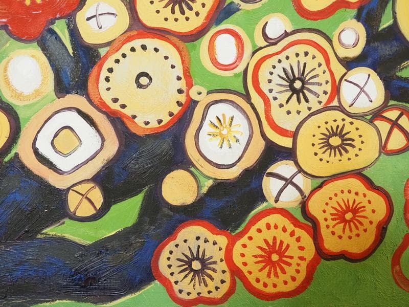 風景画　油絵　片岡球子　F6号　梅　額付き　手描き　肉筆