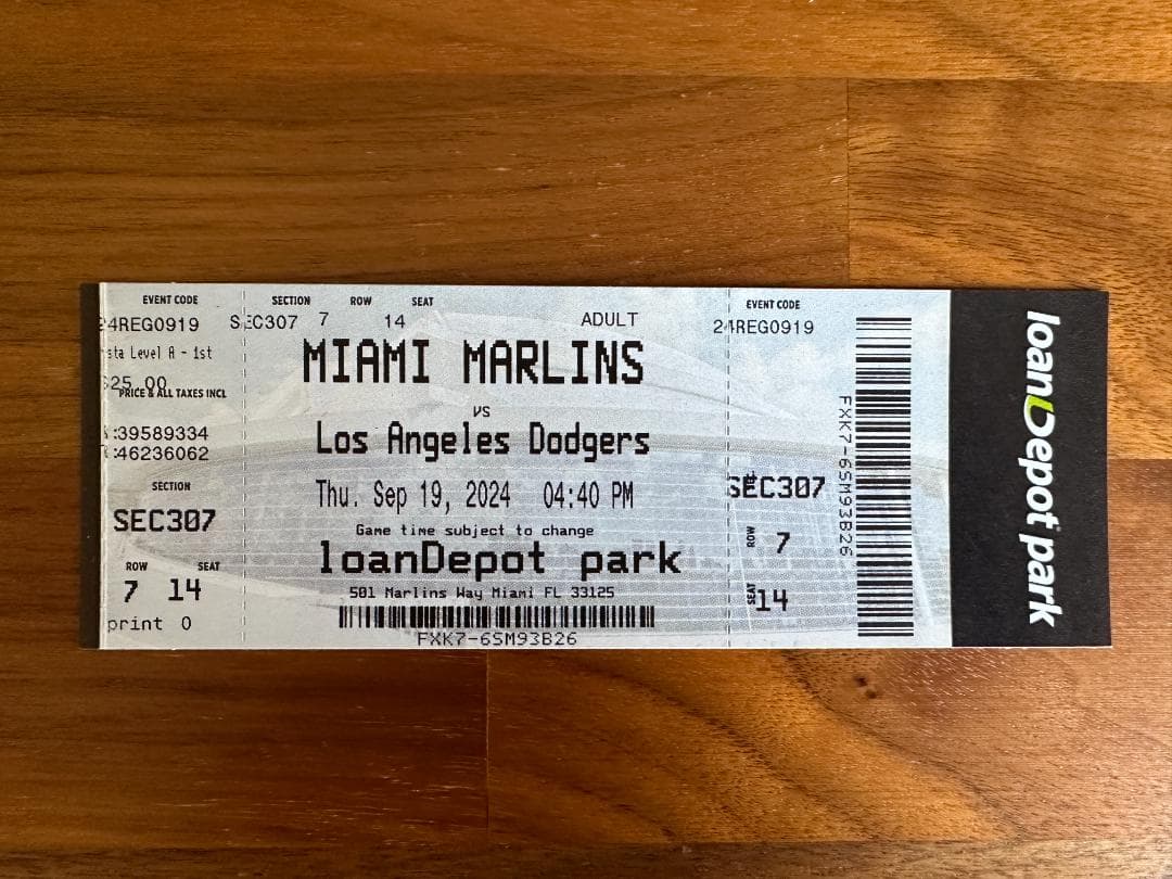 大谷翔平 50-50 達成試合 未使用チケット トップローダー付き（席番号14）