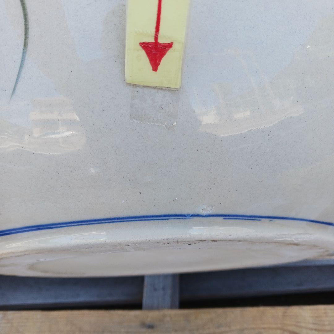 新品　∅50　陶器　睡蓮鉢　特大　メダカ鉢　難有　手書き絵　花柄　手造りLKB2