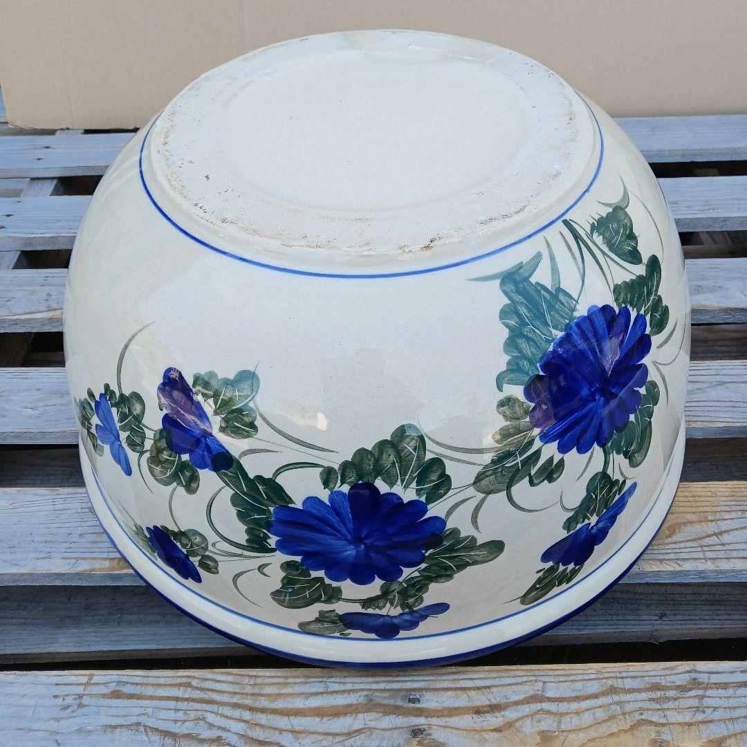 新品　∅50　陶器　睡蓮鉢　特大　メダカ鉢　難有　手書き絵　花柄　手造りLKB2