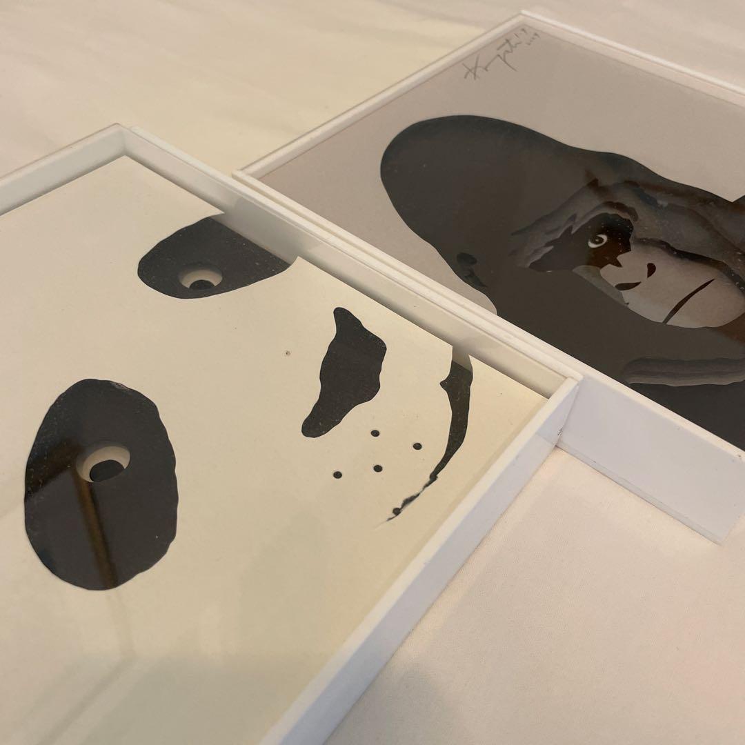 造本作家　駒形克己　パンダ　ゴリラ　壁掛け2点セット　彫紙アート　サイン入り