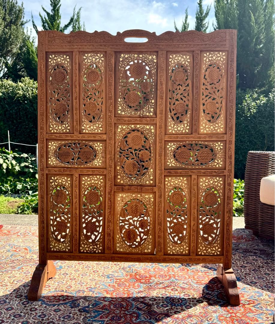 シーシャムウッド 象嵌彫刻 衝立 パーテーション インディアンローズウッド