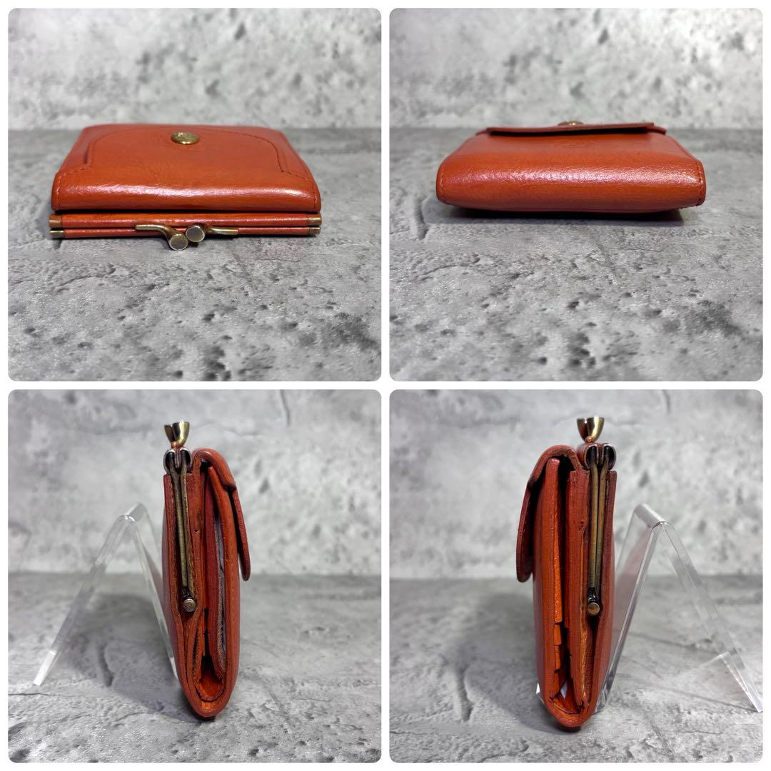 【美品！】ILBISONTE イルビゾンテ ガマ口3つ折りミニ財布 ヤキヌメ 茶