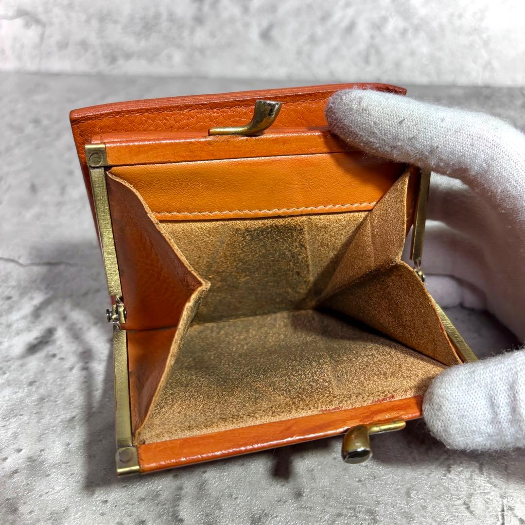 【美品！】ILBISONTE イルビゾンテ ガマ口3つ折りミニ財布 ヤキヌメ 茶