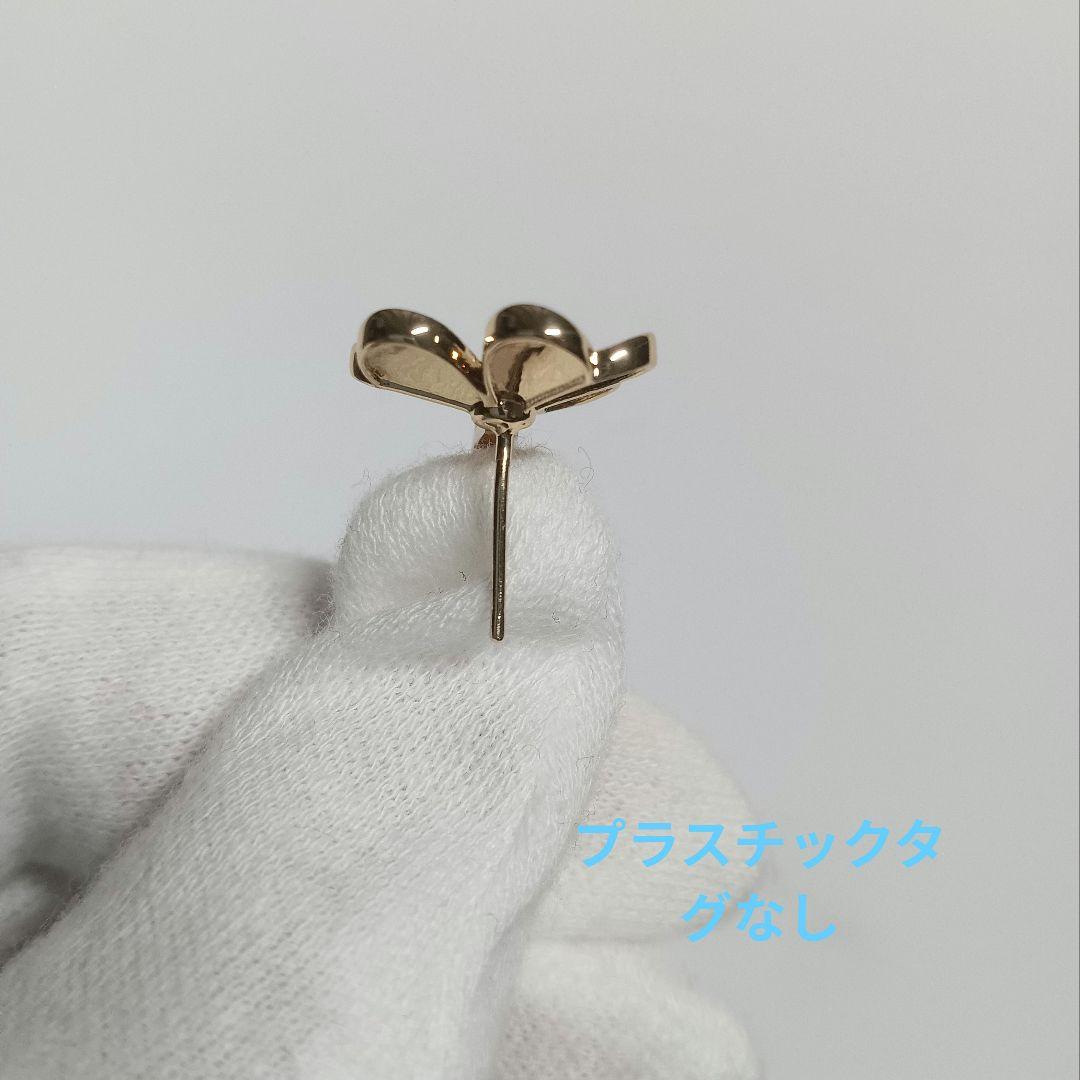 ハイクオリティ　1ストーン付き三つ葉ピアス　フラワーピアス　YG
