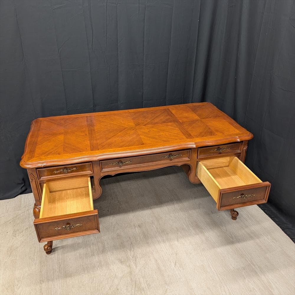 猫脚　書斎デスク　机　両袖　勉強机　作業台　デスク　エグゼクティブ　クラッシック