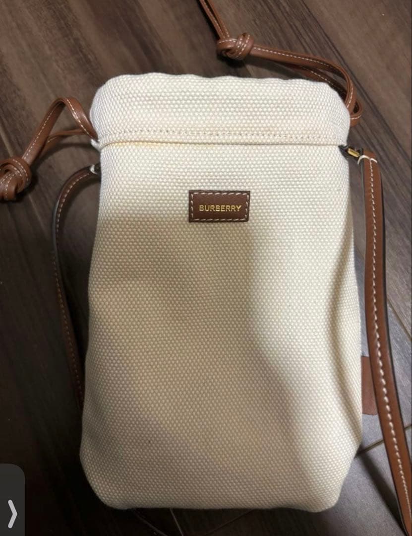 BURBERRY 美品 ミニ 巾着 ショルダーバッグ キャンバス レザー ロゴ