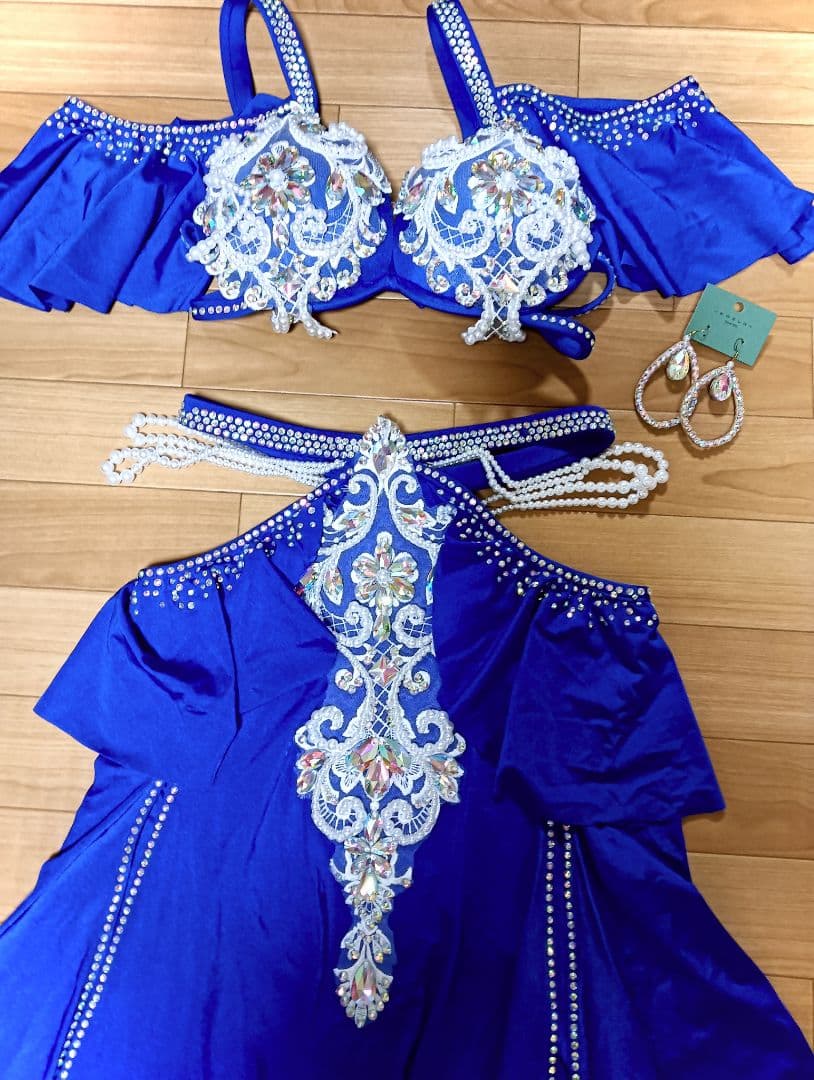 ベリーダンス ロイアルブルー オリエンタル衣装 ＆レッスン着＆ピアス