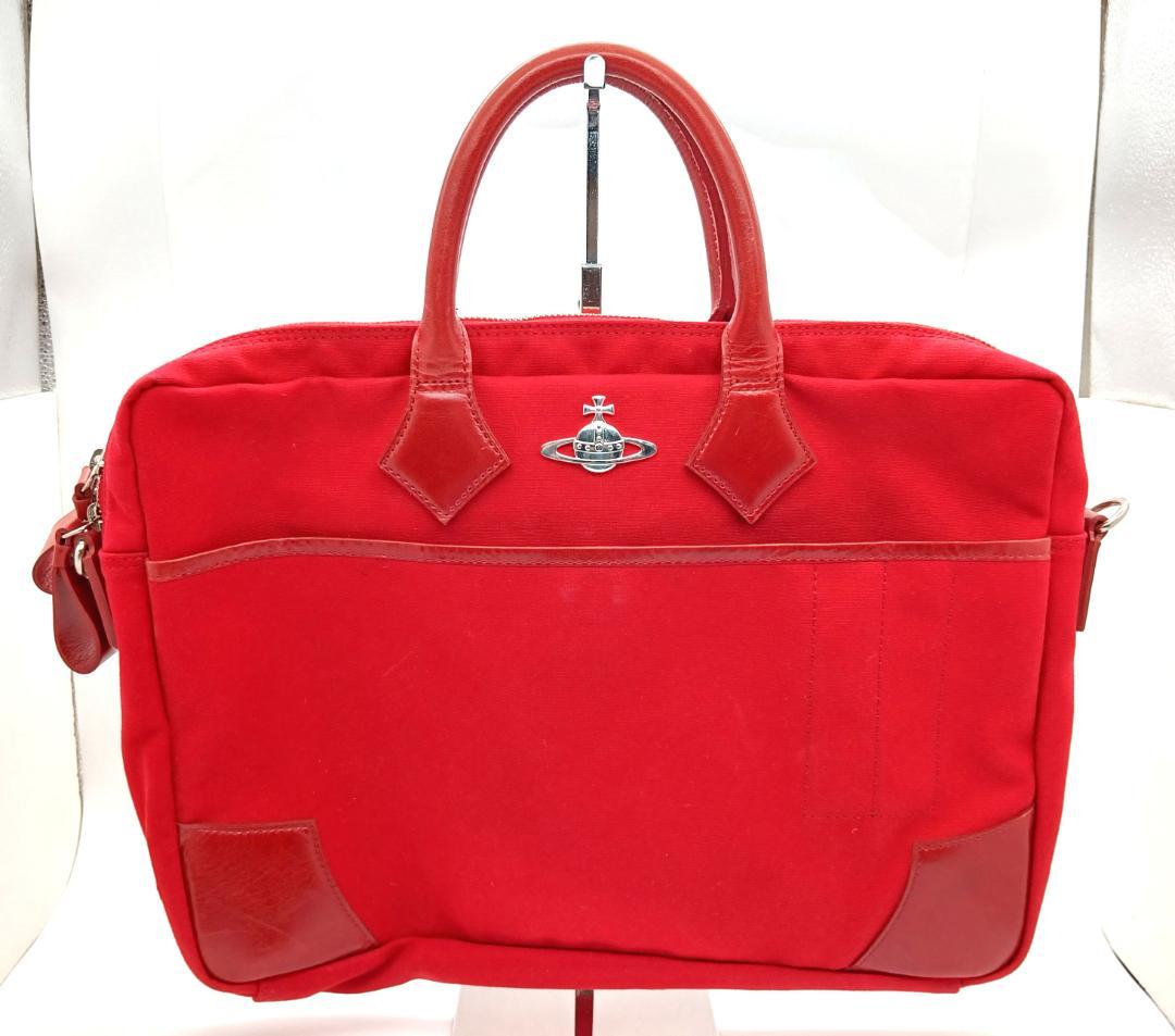 Vivienne Westwood MAN 2WAYバッグ キャンバス×レザー赤