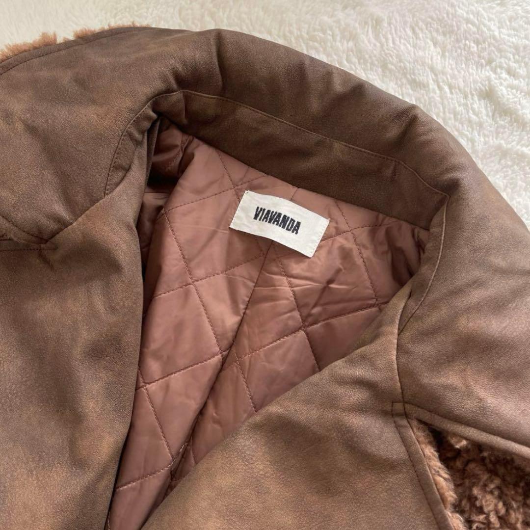 ブラウン フリース ロングコート ウエストベルト付き