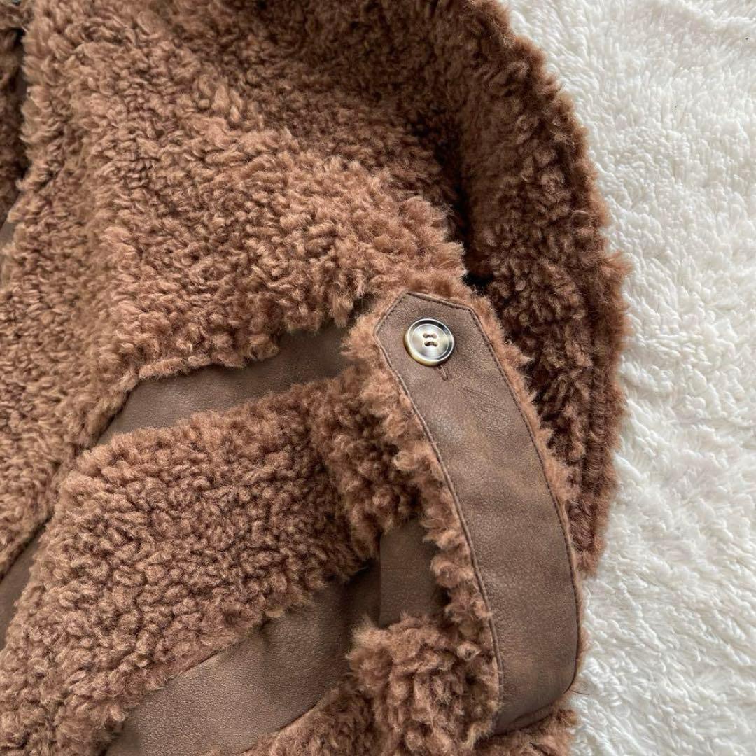 ブラウン フリース ロングコート ウエストベルト付き