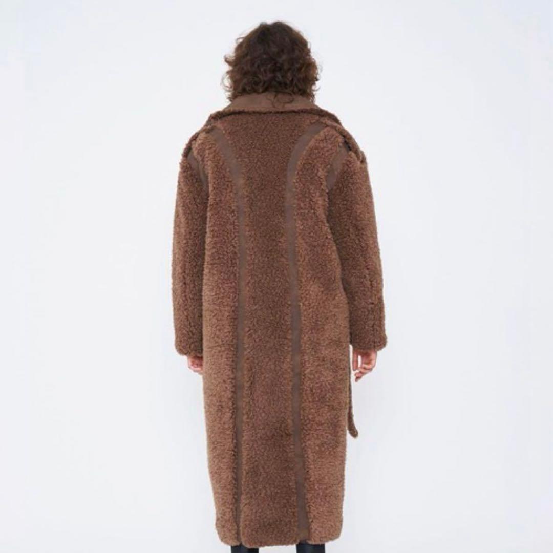 ブラウン フリース ロングコート ウエストベルト付き