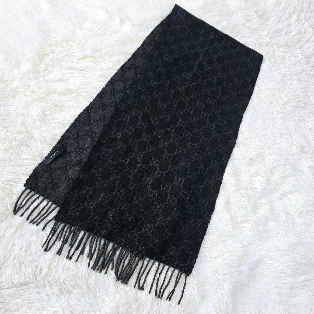 美品✨ グッチ カシミヤ100％ GG 総柄　マフラー グレー