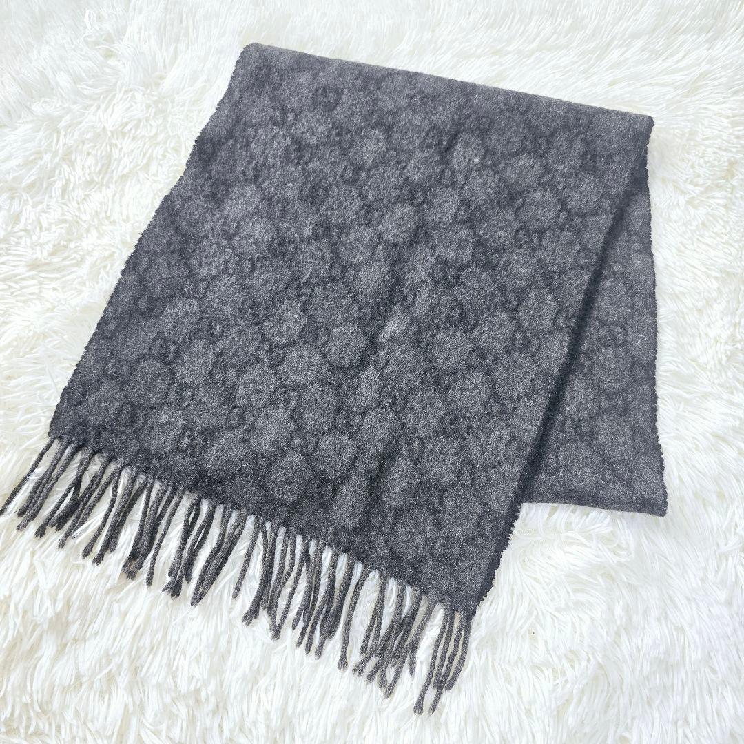 美品✨ グッチ カシミヤ100％ GG 総柄　マフラー グレー