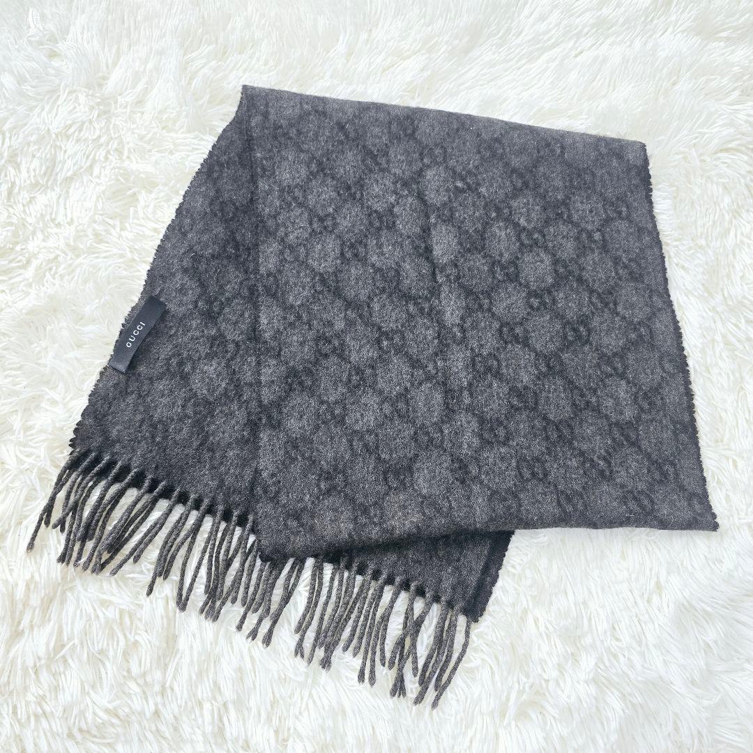 美品✨ グッチ カシミヤ100％ GG 総柄　マフラー グレー