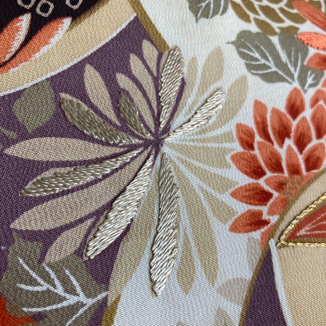 アンティーク名古屋帯　刺繍　しつけ糸付　大正ロマン　正絹　金駒刺繍　N66-26