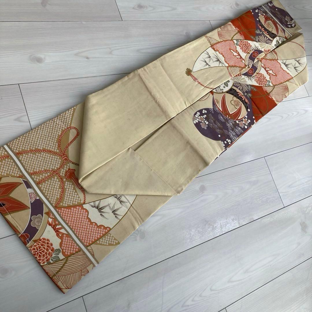 アンティーク名古屋帯　刺繍　しつけ糸付　大正ロマン　正絹　金駒刺繍　N66-26