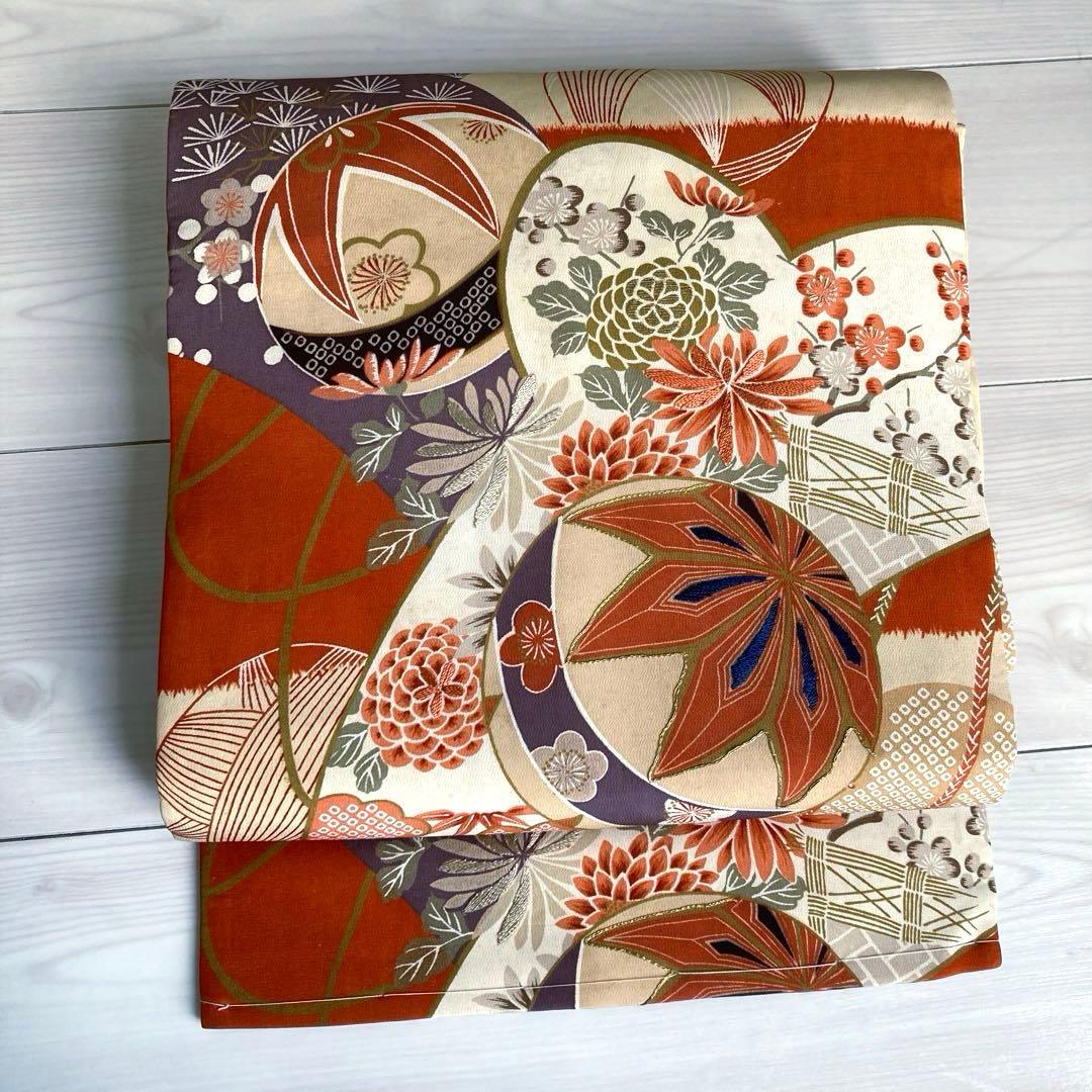 アンティーク名古屋帯　刺繍　しつけ糸付　大正ロマン　正絹　金駒刺繍　N66-26