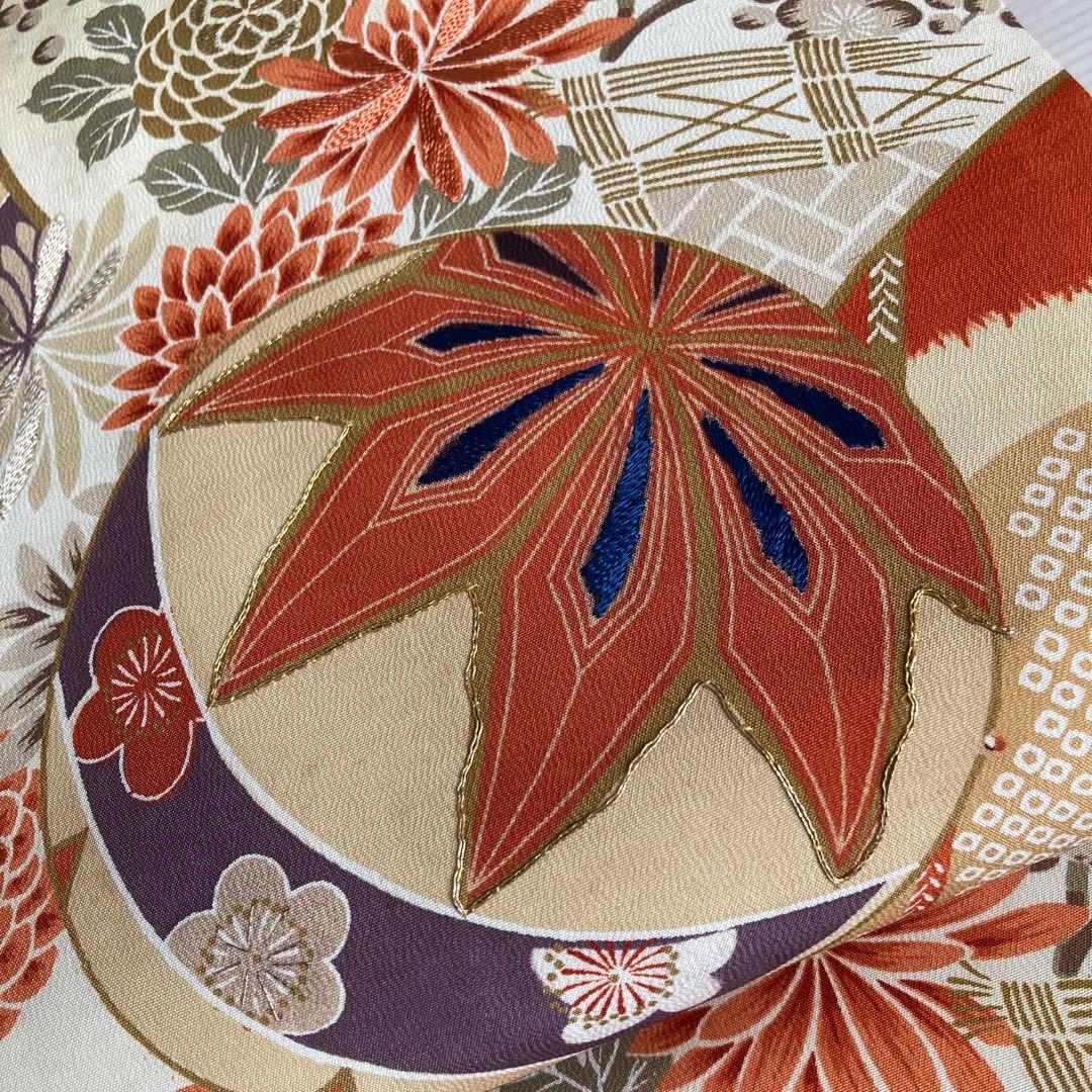 アンティーク名古屋帯　刺繍　しつけ糸付　大正ロマン　正絹　金駒刺繍　N66-26