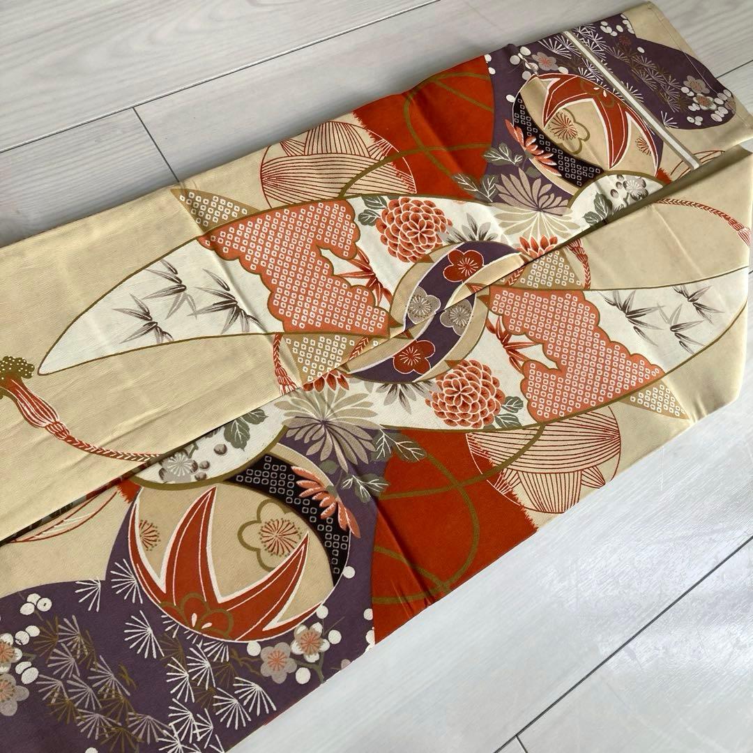 アンティーク名古屋帯　刺繍　しつけ糸付　大正ロマン　正絹　金駒刺繍　N66-26