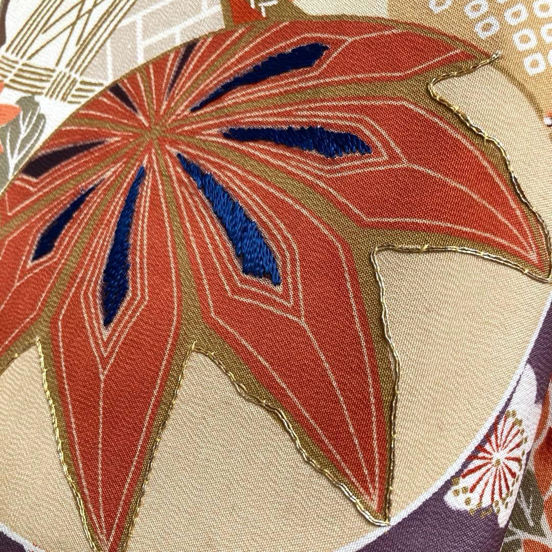 アンティーク名古屋帯　刺繍　しつけ糸付　大正ロマン　正絹　金駒刺繍　N66-26