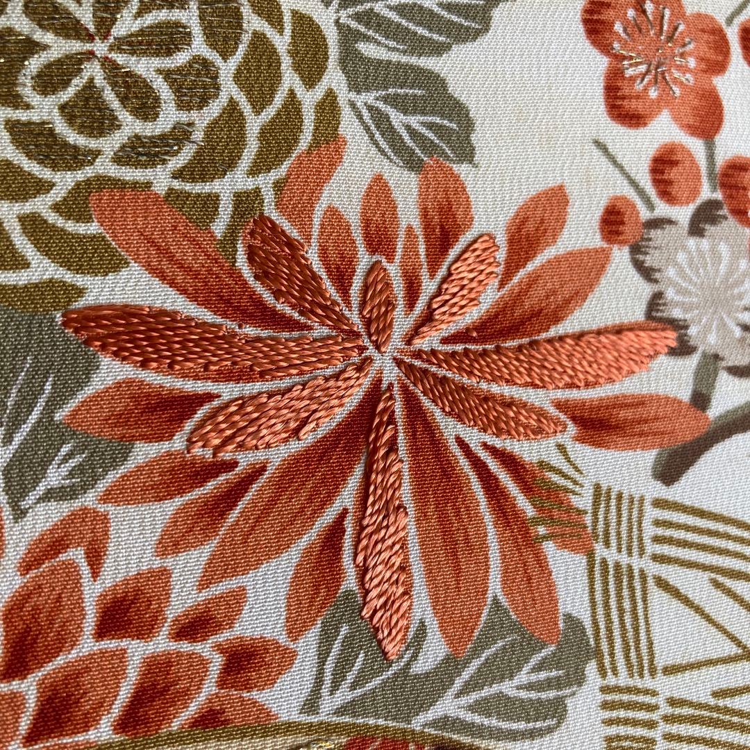 アンティーク名古屋帯　刺繍　しつけ糸付　大正ロマン　正絹　金駒刺繍　N66-26