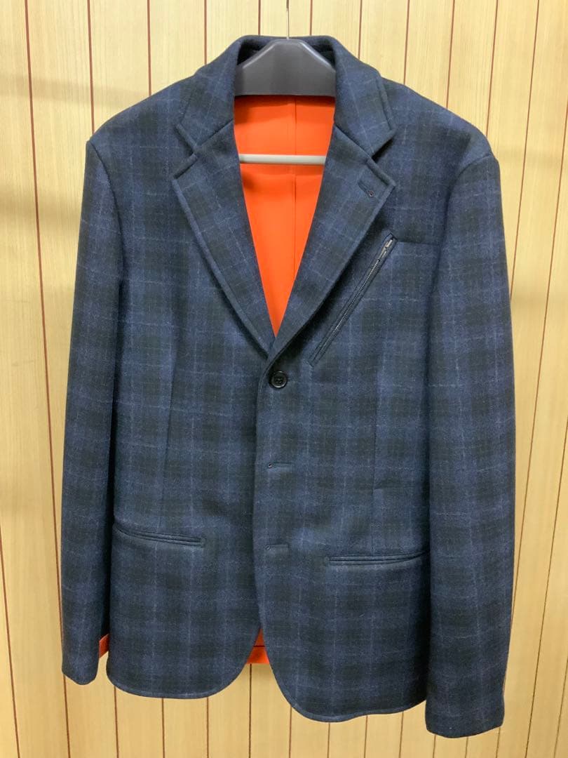 エルメス　ネイビー チェック柄 テーラードジャケット