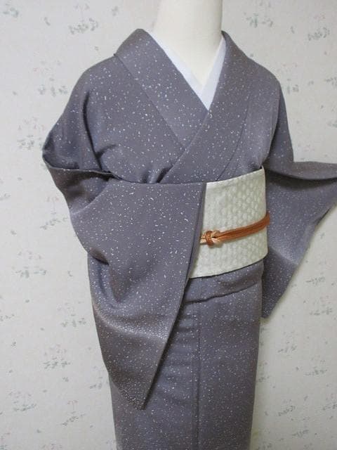 付け下げ小紋：美品：アラレ小紋・グレー・アズキ色：袷正絹：７号：P30
