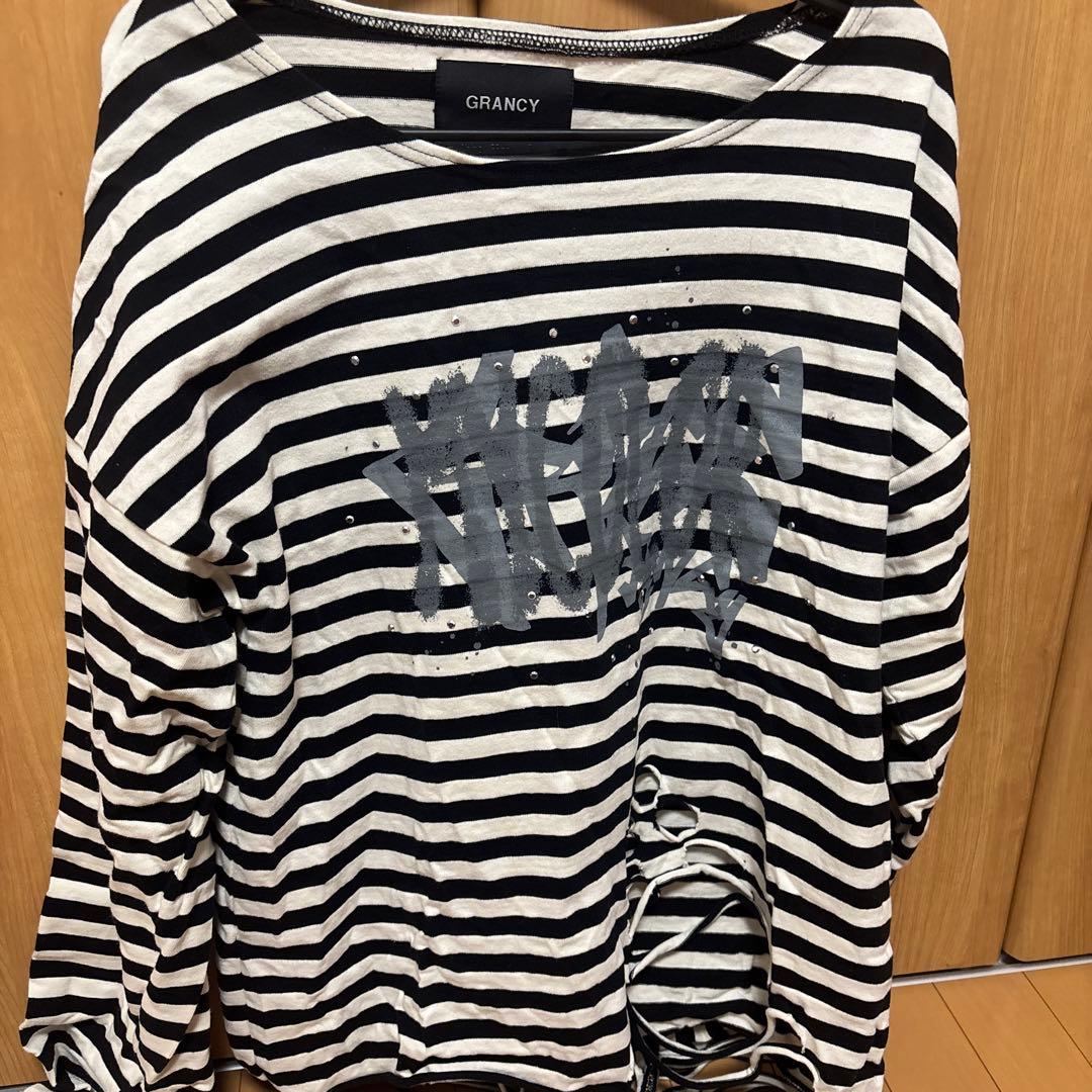 【GRANCY】総柄ラインストーングラフィックロンT ボーダー