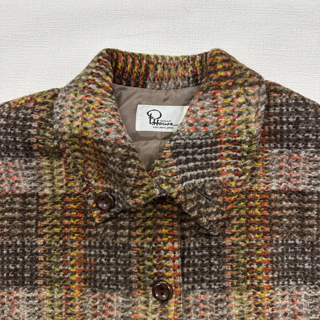 【新品タグ付】ブルーキャットニップ ポンチョ チェック柄 フリンジ ウール　M茶