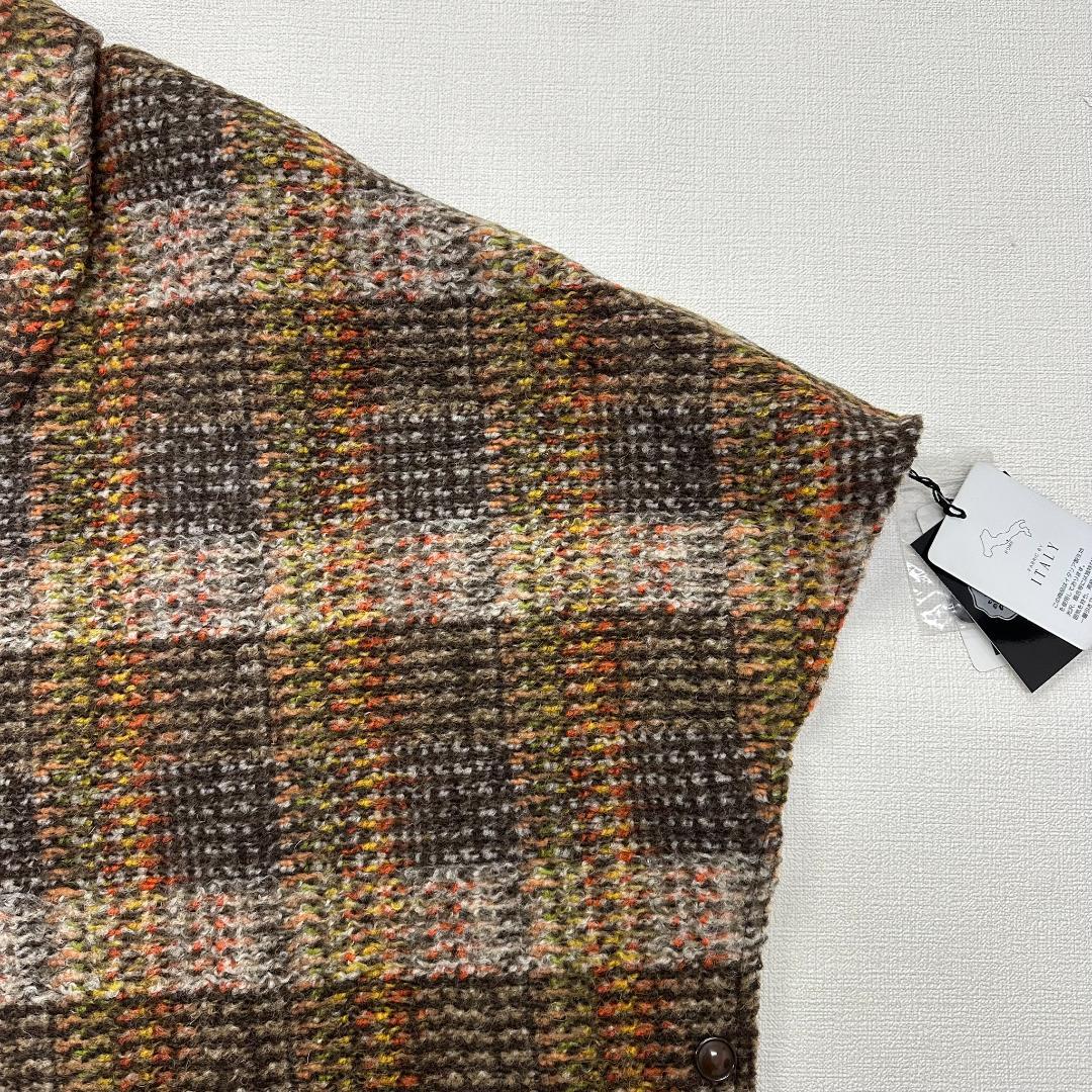 【新品タグ付】ブルーキャットニップ ポンチョ チェック柄 フリンジ ウール　M茶