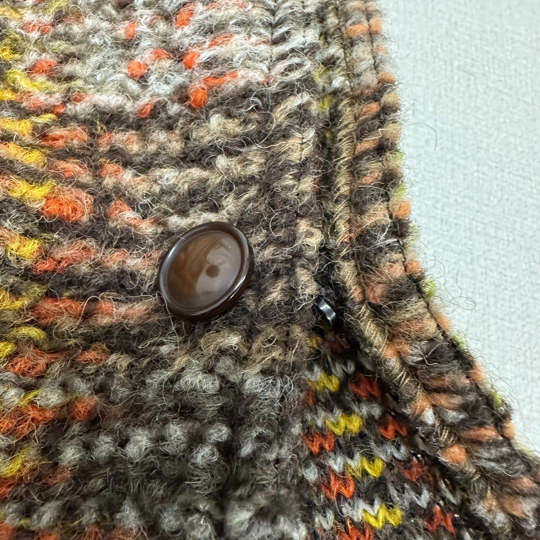 【新品タグ付】ブルーキャットニップ ポンチョ チェック柄 フリンジ ウール　M茶