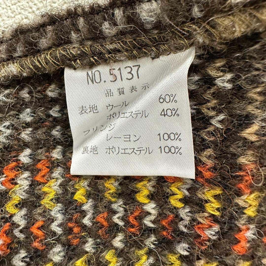 【新品タグ付】ブルーキャットニップ ポンチョ チェック柄 フリンジ ウール　M茶