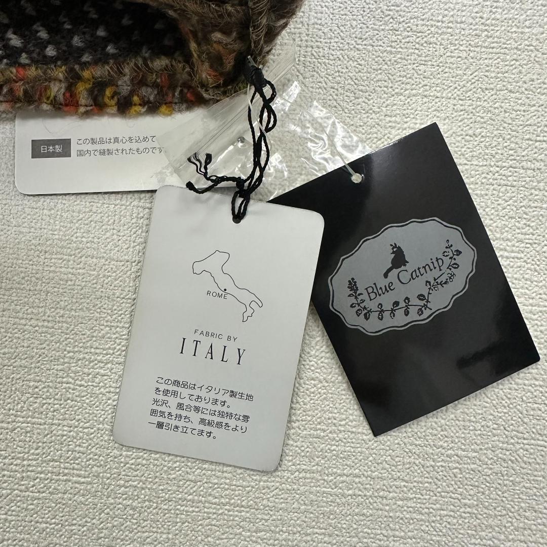 【新品タグ付】ブルーキャットニップ ポンチョ チェック柄 フリンジ ウール　M茶