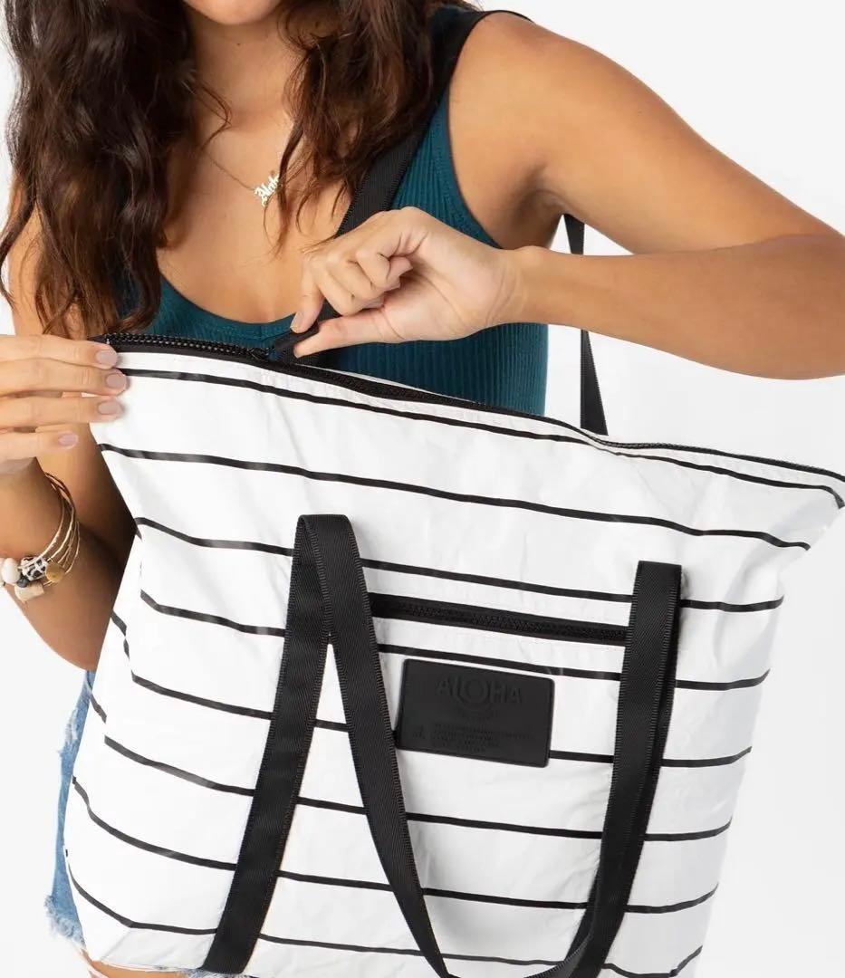 アロハコレクション ZIPPER TOTE トートバッグ ストライプ 白 新品