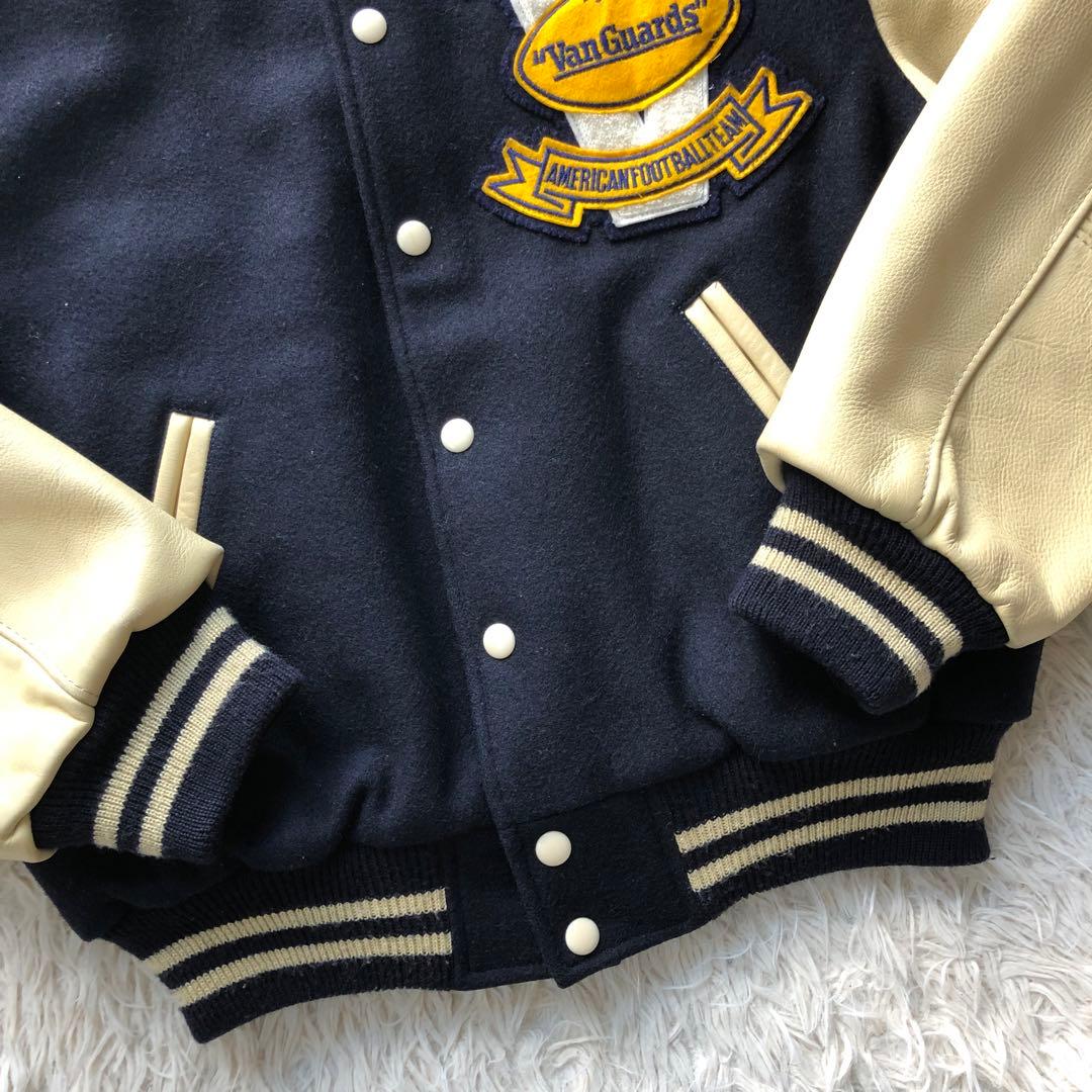 【美品】ヴァンヂャケット　スタジャン　紺　袖レザー　アーチロゴ　キルティング