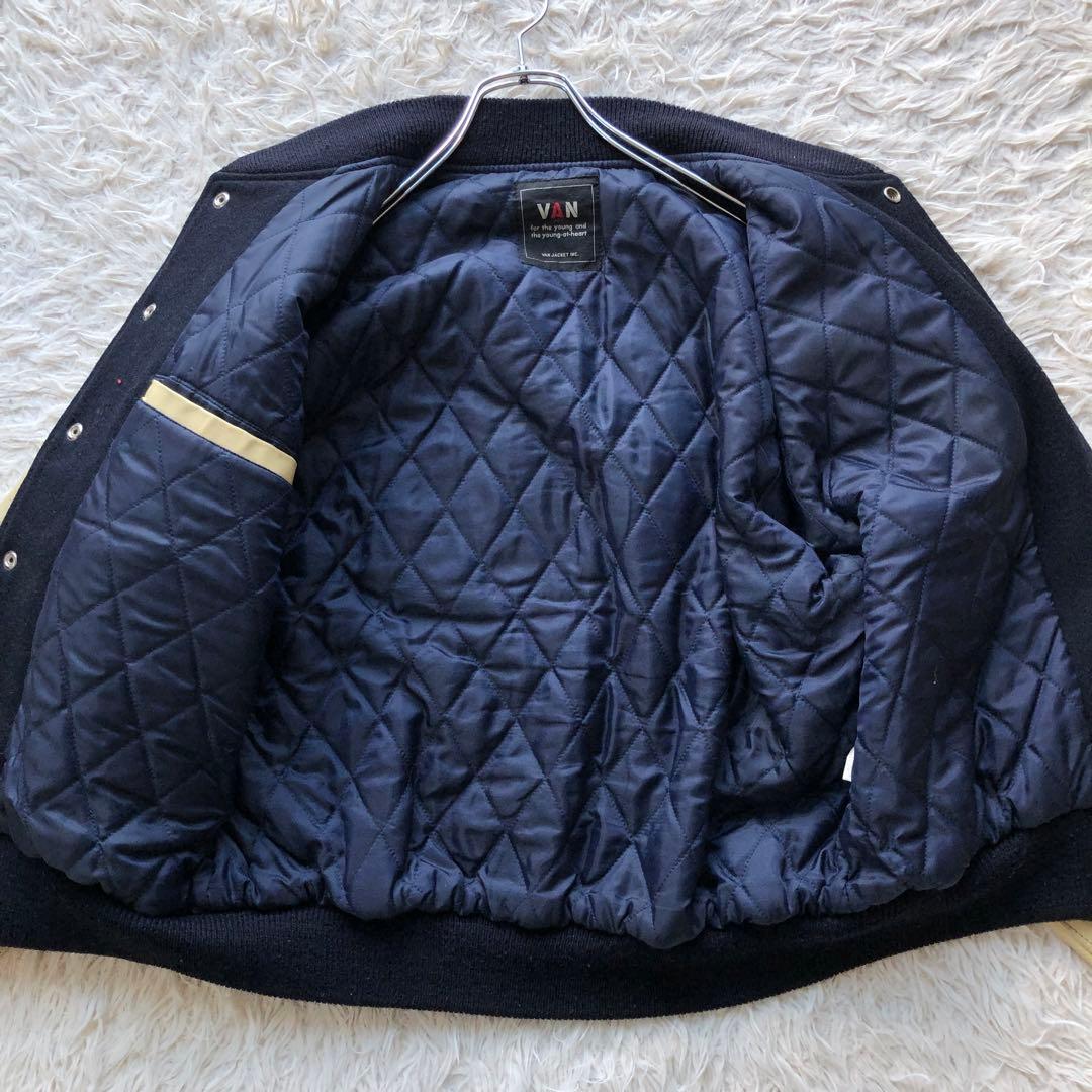 【美品】ヴァンヂャケット　スタジャン　紺　袖レザー　アーチロゴ　キルティング